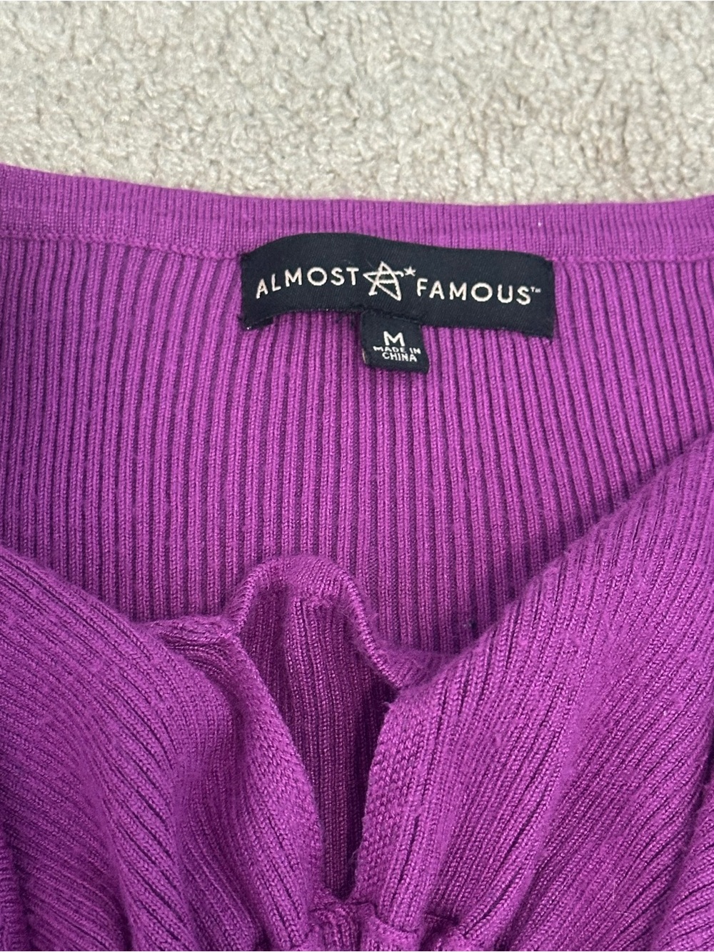 Almost Famous Bright Purple Ribbed Tie-Front Top